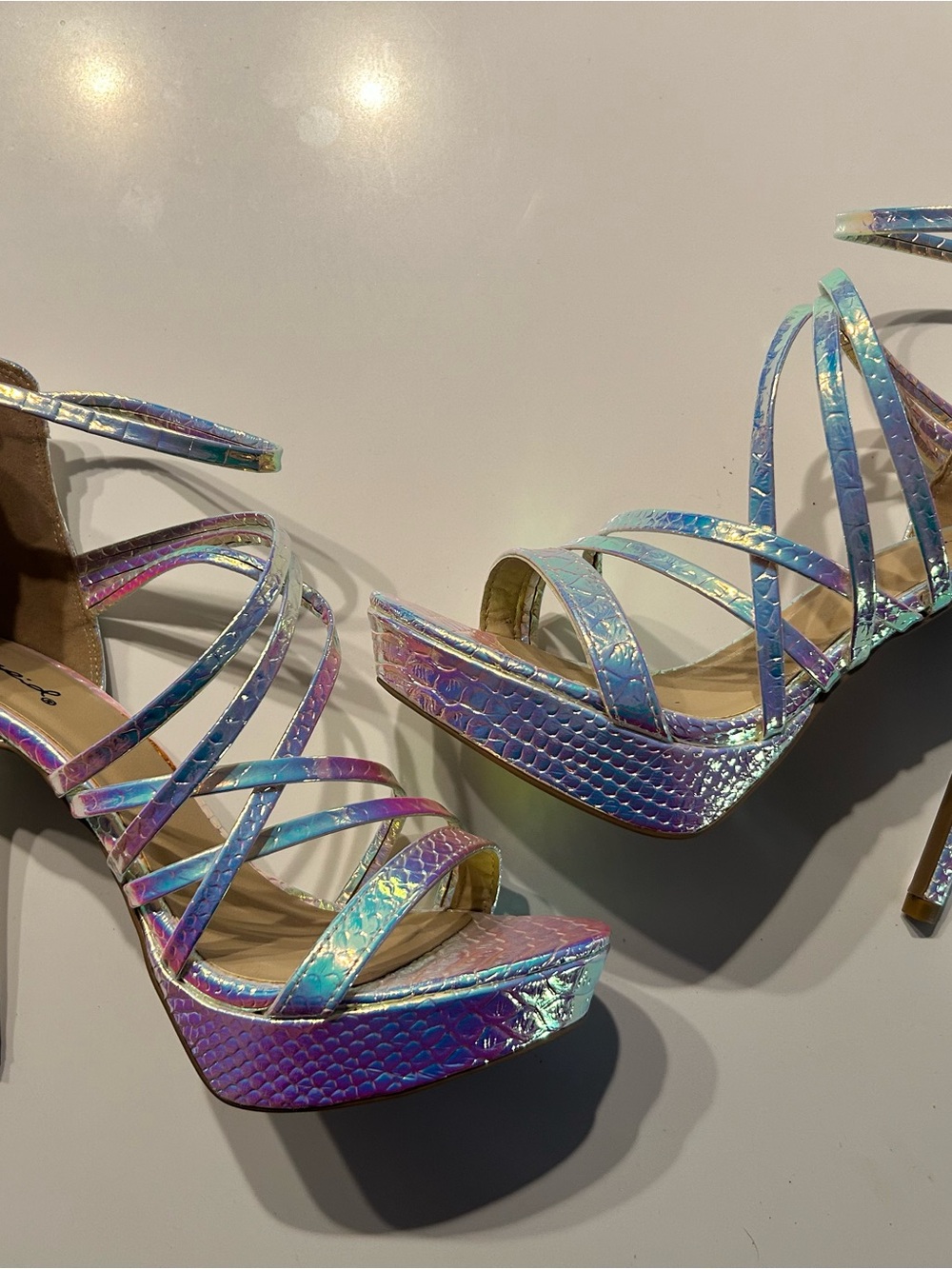 Cupid Iridescent Multi-Color Strappy Platform Heels